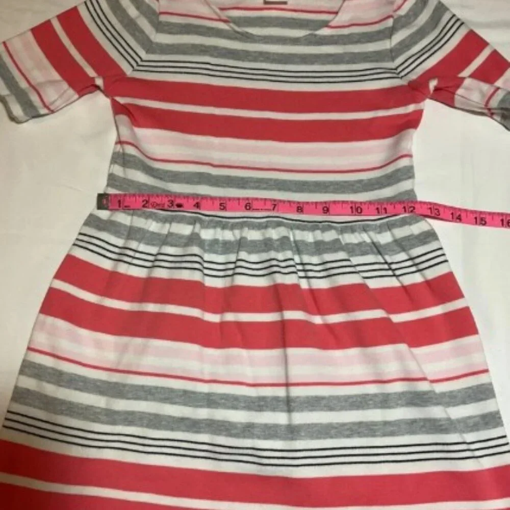 Gymboree Girls Size 8 Kitty in Pink Gray White Stripes Terry Short Sleeve Dress